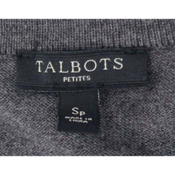 Talbots Petites Gray Cardigan With Black Lace Accents Sp Cotton/Polyester Womens - Picture 2 of 5